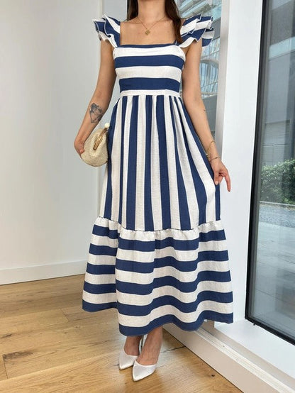 Women’s Midi Dress – Cotton Blend – Relaxed Fit – Off Shoulder – Ruffle Tiered Hem