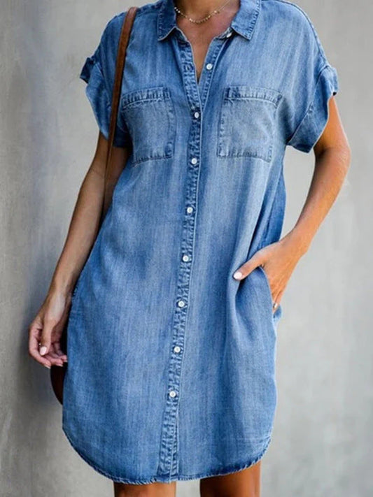 Casual Fit Button Down Denim Shirt Dress