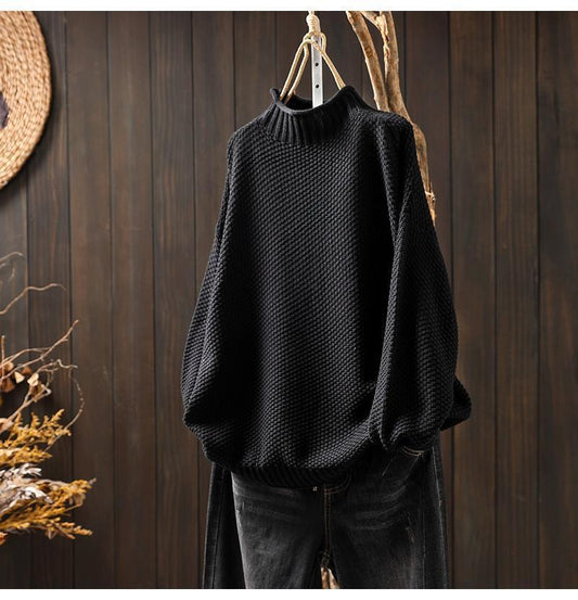 Waffle Knit Oversized Mock Neck Sweater 