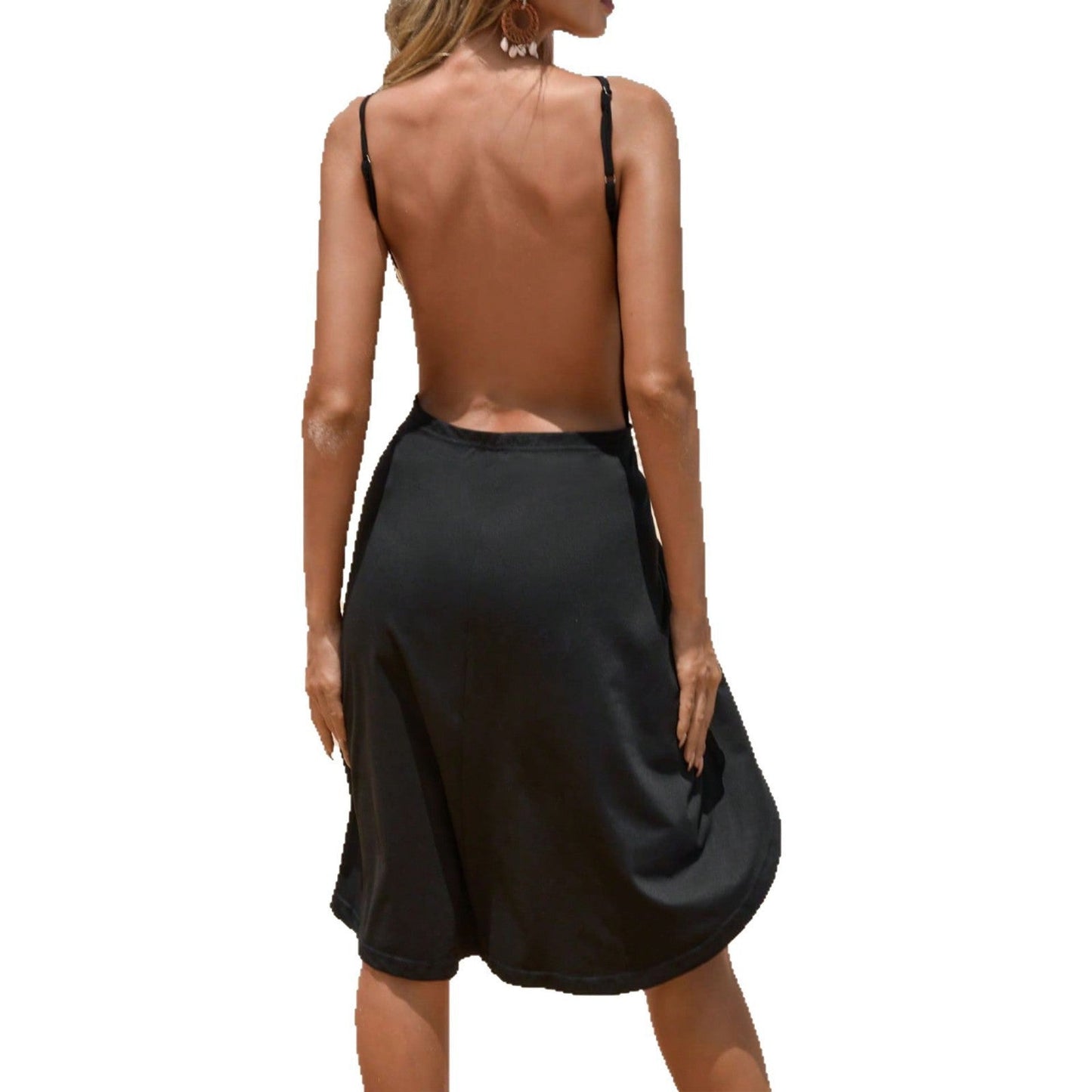 Women’s Wrap Dress – Cotton Blend – High-Low Hem – Adjustable Spaghetti Straps