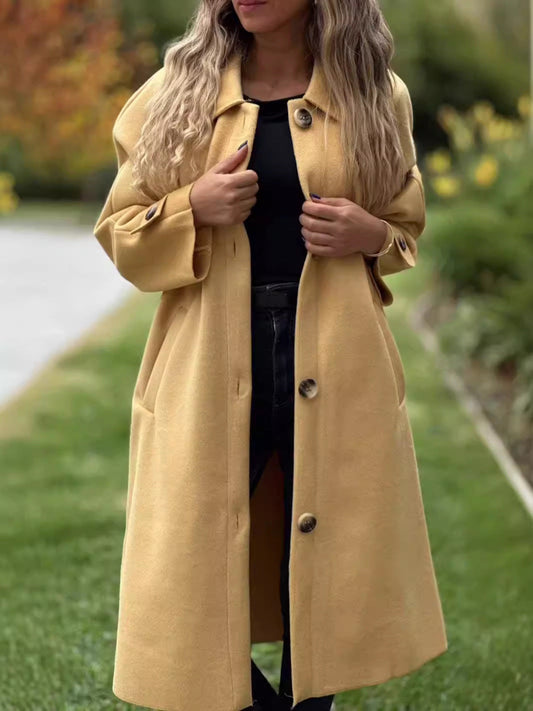 Wool Blend Relaxed Fit Long Coat 
