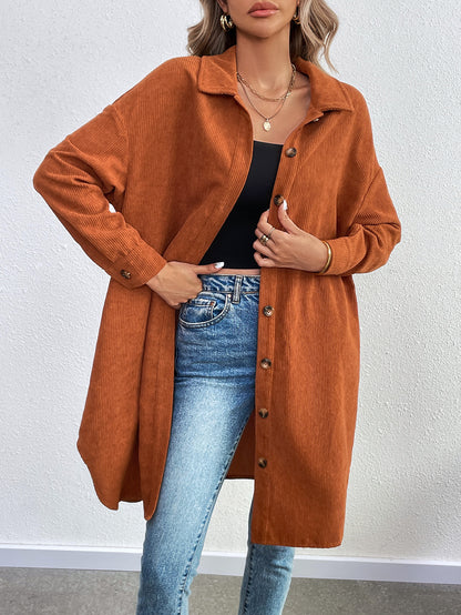 Women's casual button down knee length jacket with pockets