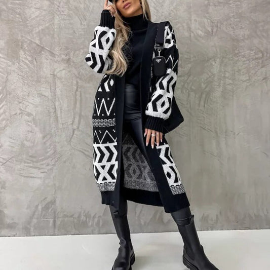 Jacquard Knit Loose Fit Cardigan 