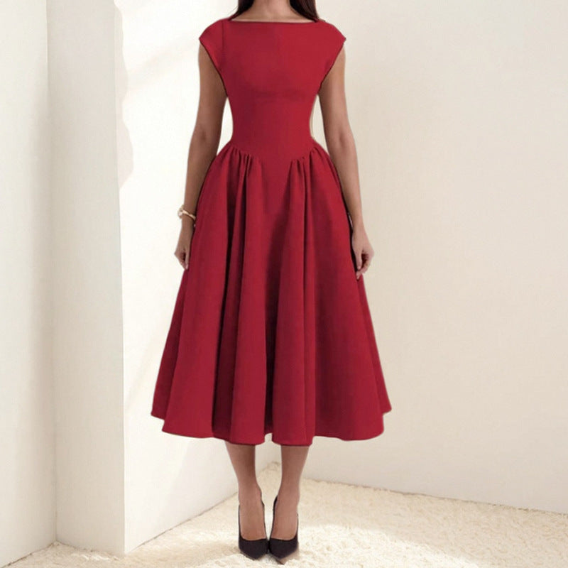 Women’s Midi Dress – Slim Fit – Sleeveless – Round Neck – Flared Silhouette