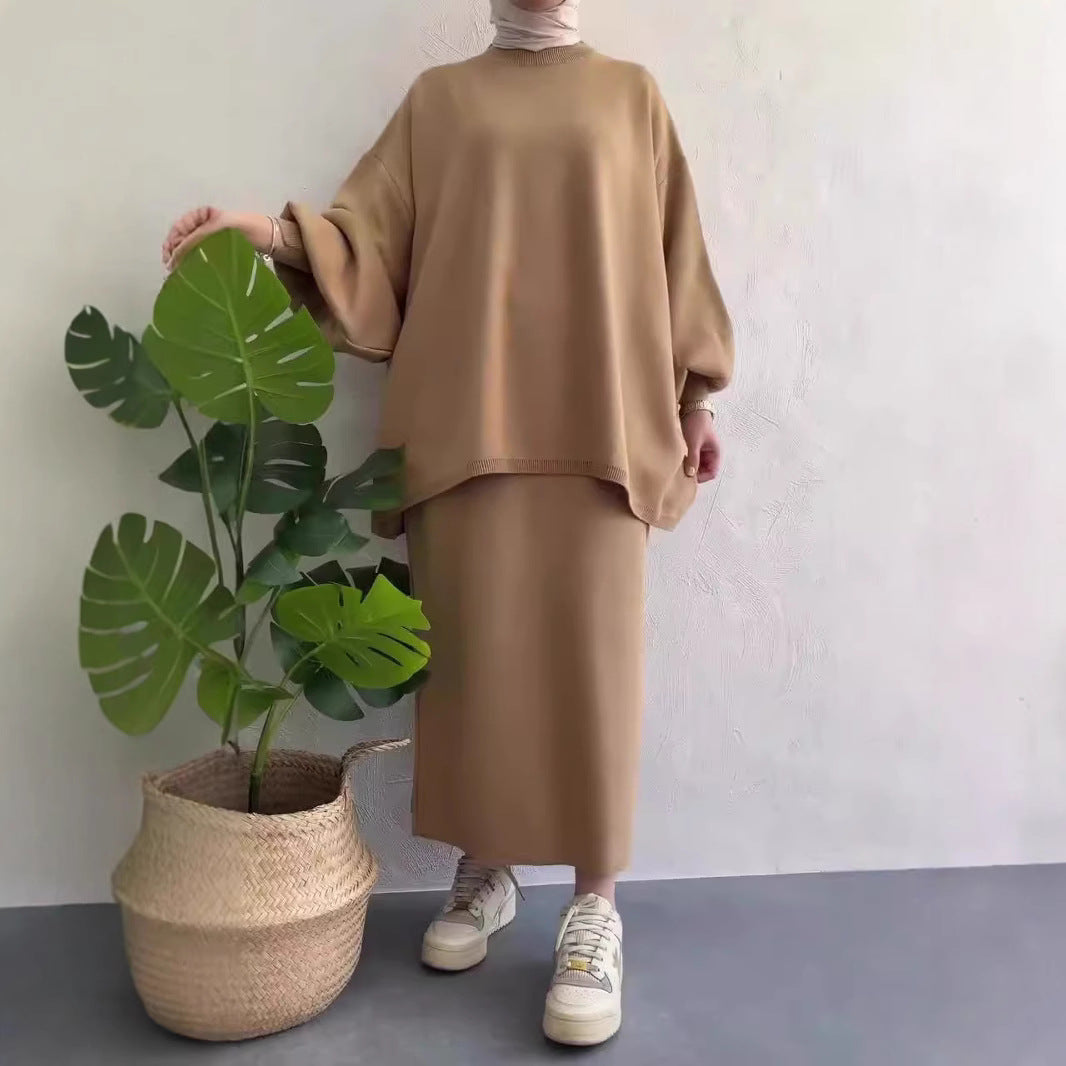 Oversized Knit Midi Sweater and Skirt Set 