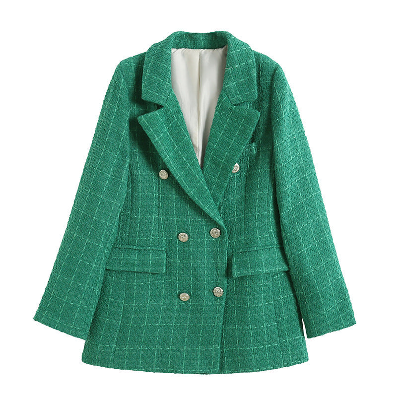 Women's mid-length double-breasted textured blazer