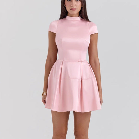 Satin Finish Sleeveless Pleated Mini Dress