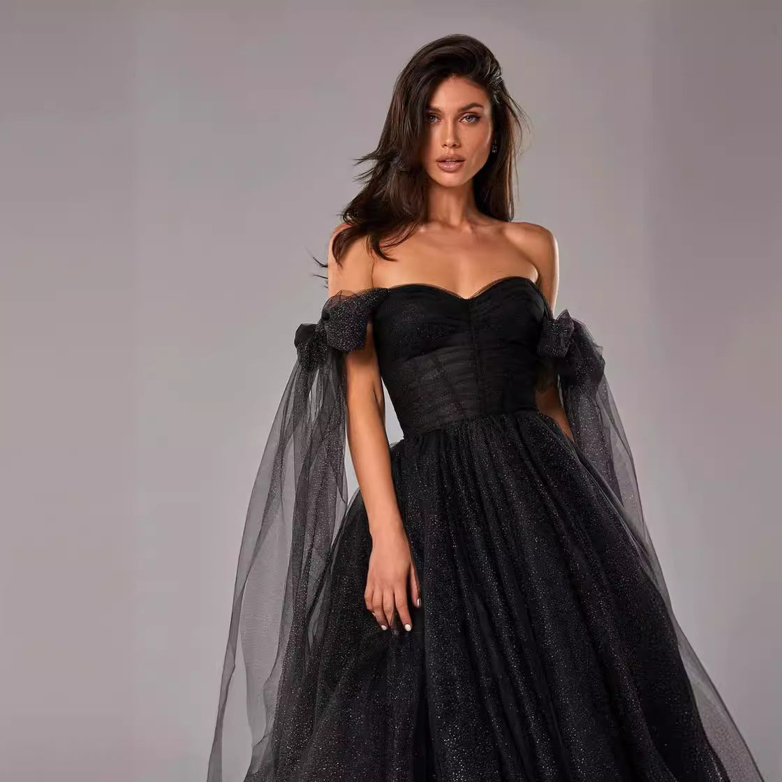 Sheer Overlay Fitted A-Line Evening Dress