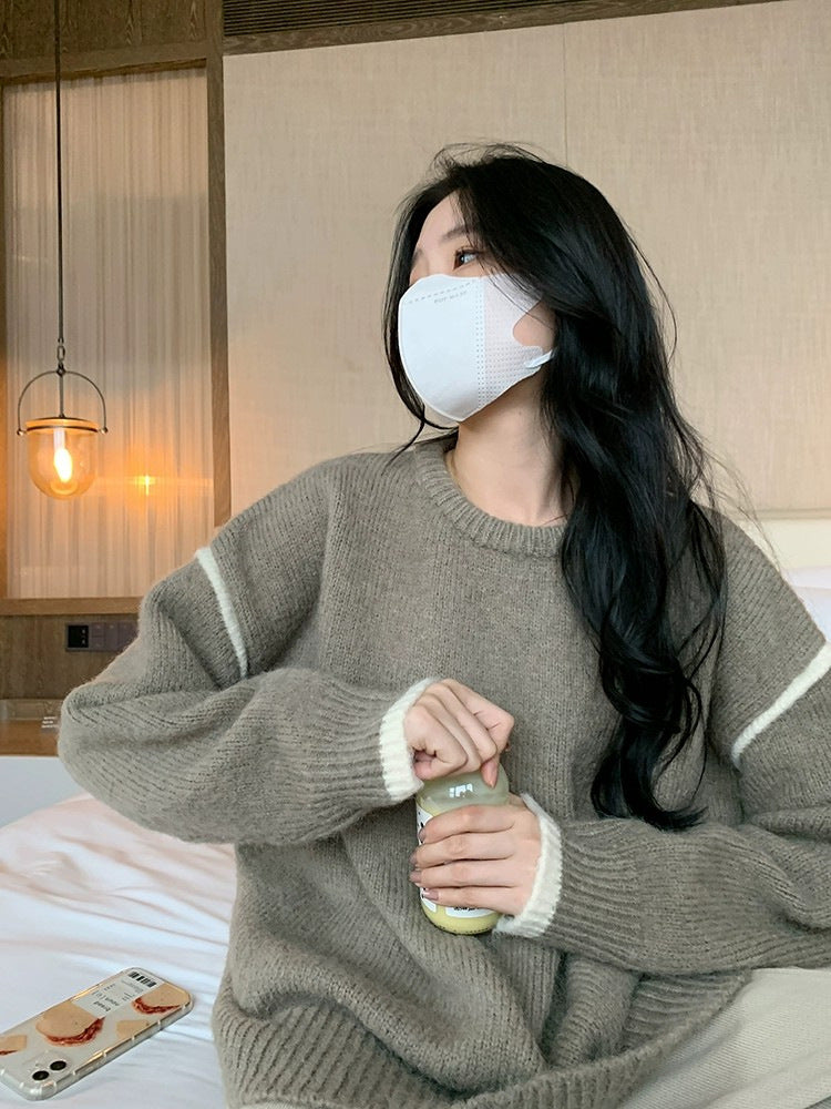 Women's classic round-neck loose-knit sweater