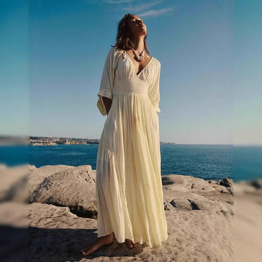 Flowy Cotton Blend Empire Waist Maxi Dress