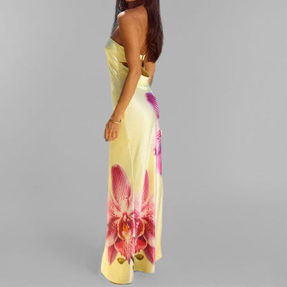 Women’s Maxi Dress – Strapless Slim Fit – Floral Print – Lightweight Flowing Fabric