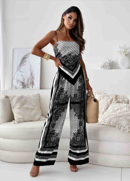 Women’s Jumpsuit - Elegant Print - Relaxed Fit - Spaghetti Straps - Luxury