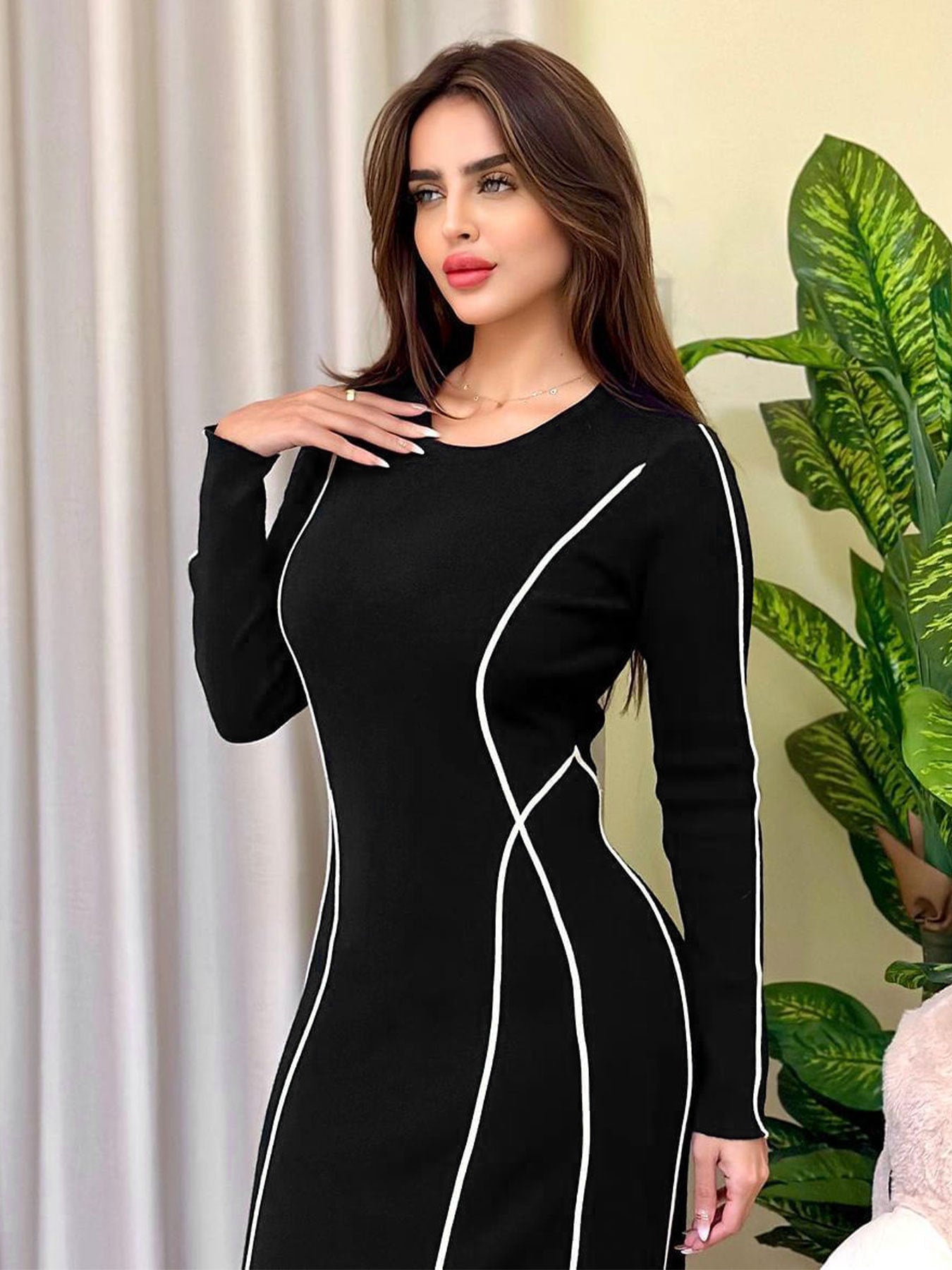Striking Striped Long Sleeve Maxi Dress