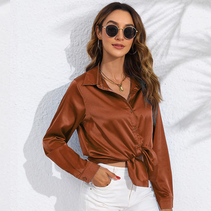 Women’s Button Down Shirt - Long Sleeve Tie Front Blouse - Casual Chic Top