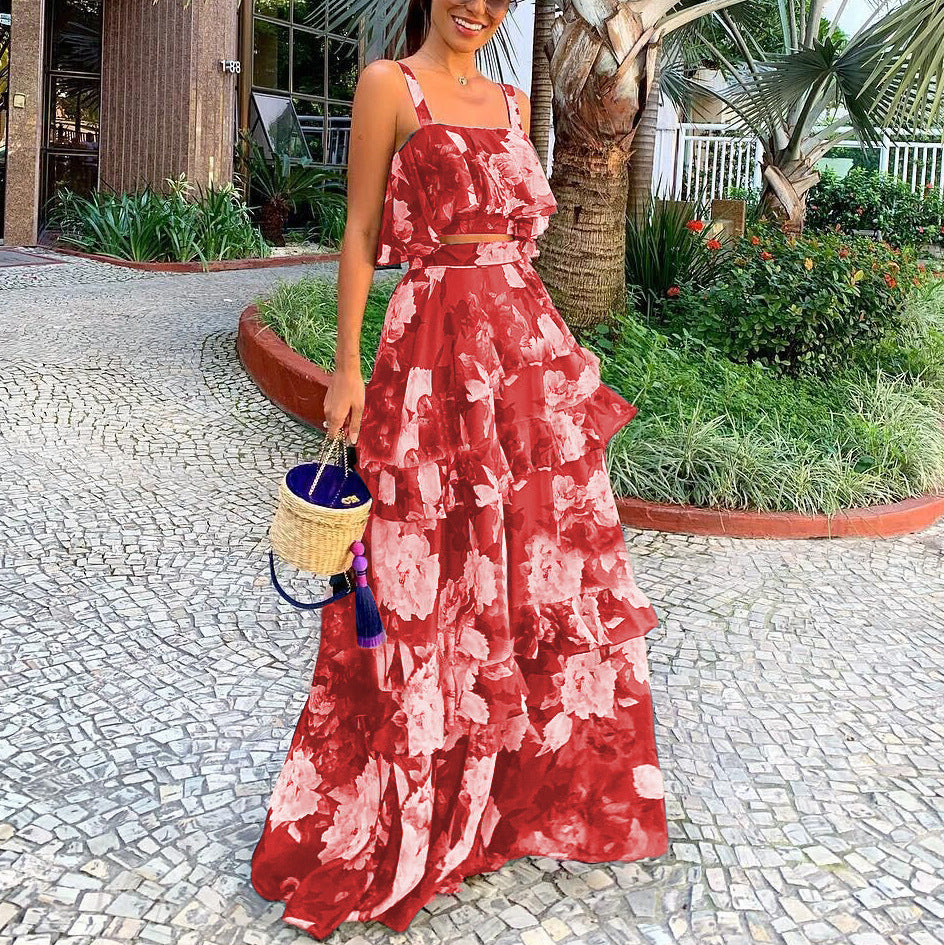 Breezy Ruffle Tiered Two-Piece Maxi Skirt Set 