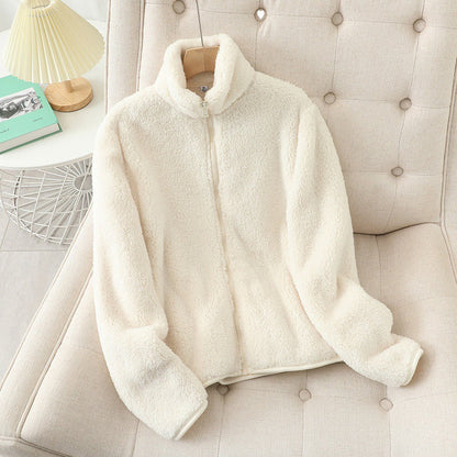 Women’s Fleece Jacket – High-Pile Plush – Relaxed Fit – Stand-Up Collar – Full Zip