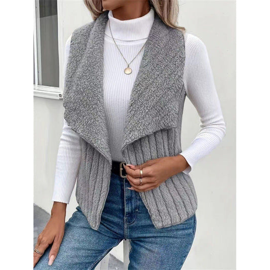 Knit Relaxed Fit Shawl Collar Open Front Vest