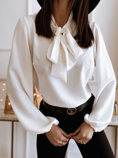 Women's Blouse - Bow Tie Neck - Long Sleeve - Loose Fit Elegant Wear