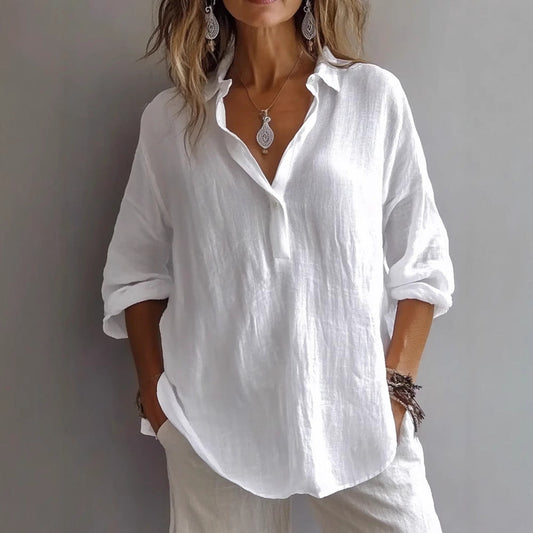 Natural Fibers Loose Fit V-Neck Shirt
