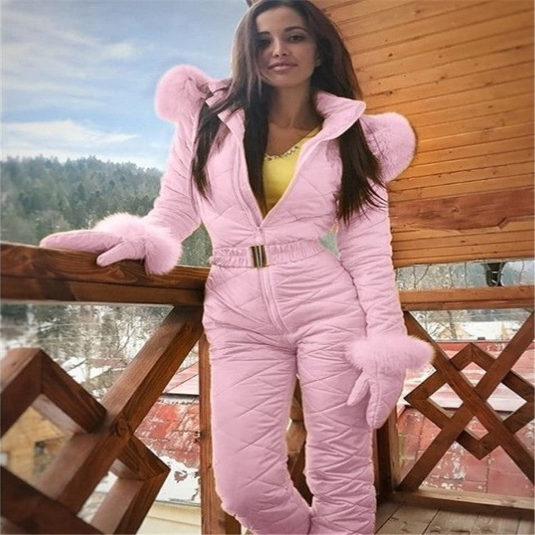 One Piece - Belted Waist - Flared Pant Ski Suit