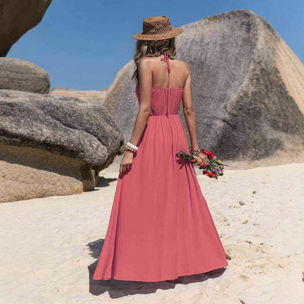 Lightweight Cotton Relaxed Fit Halter Maxi Dress