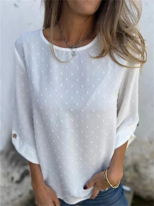 Textured Relaxed Fit Round Neck Blouse