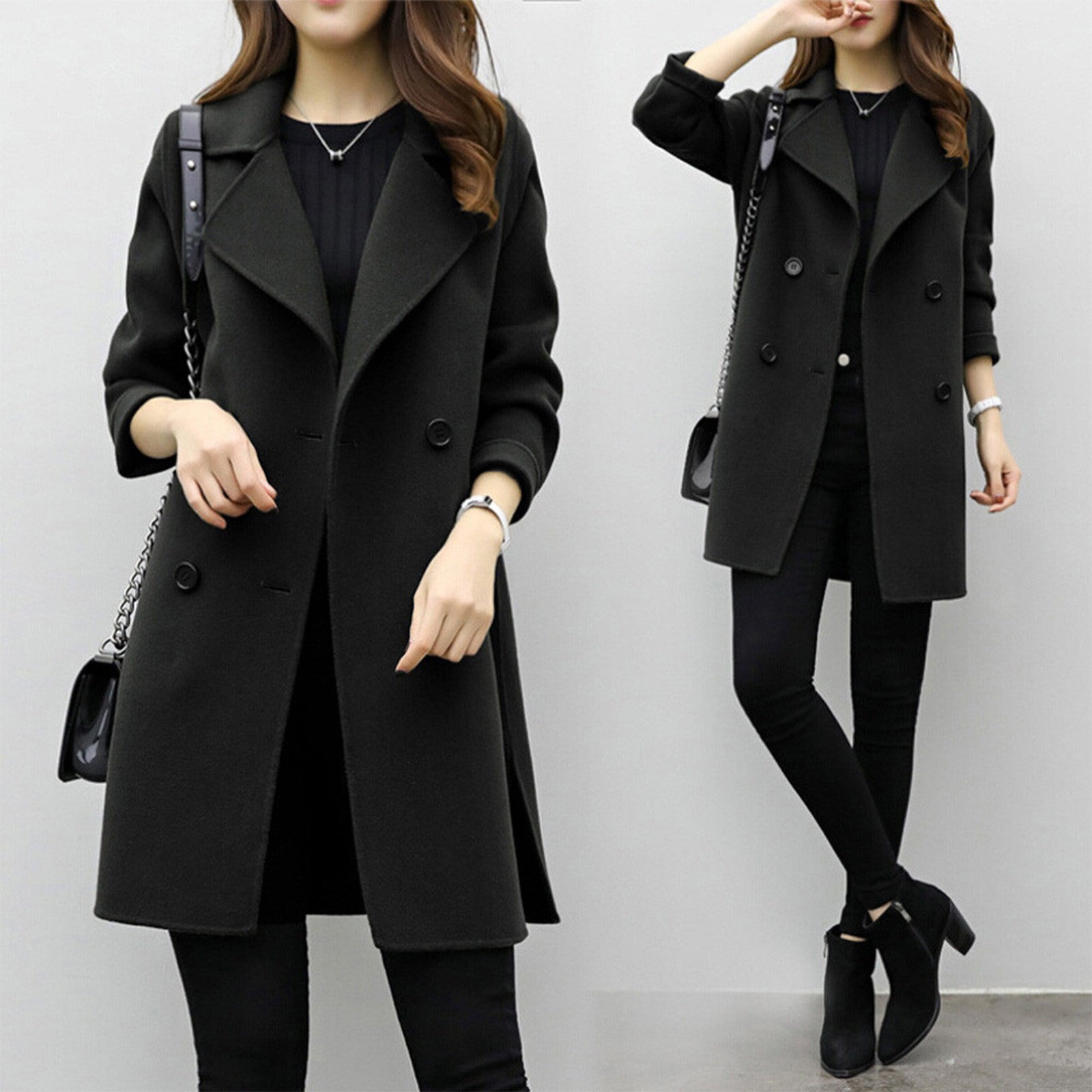 Wool Double Breasted Mid-Thigh Coat