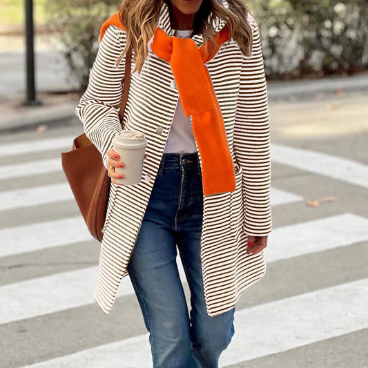 Striped Relaxed Fit Trench Coat 
