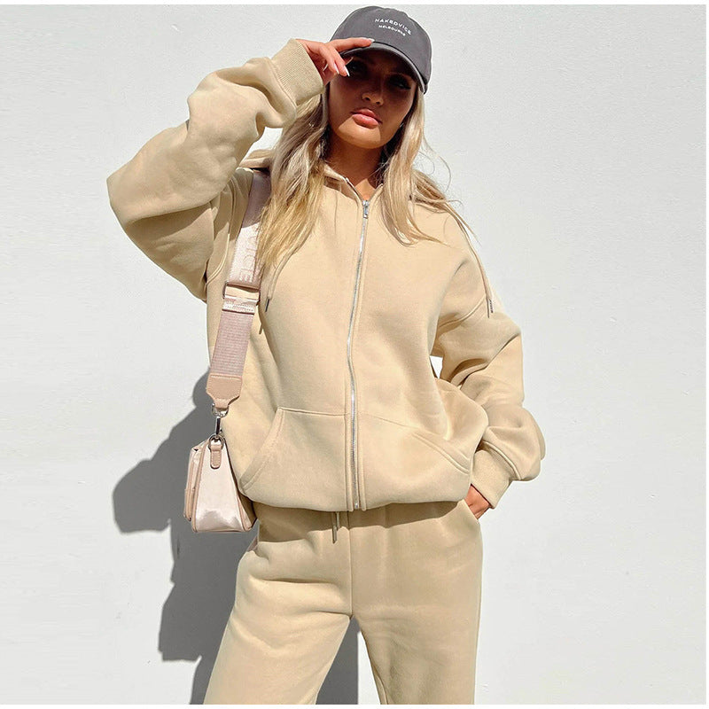 Women’s Two-Piece Sport Suit – Fleece Hoodie and Joggers – Relaxed Fit – Zip Front Set
