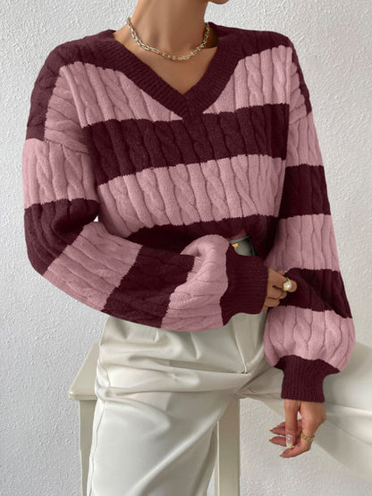 Women's striped v-neck sweater