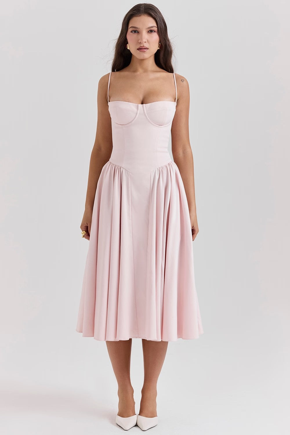 Fitted Pleated Flared Midi Dress
