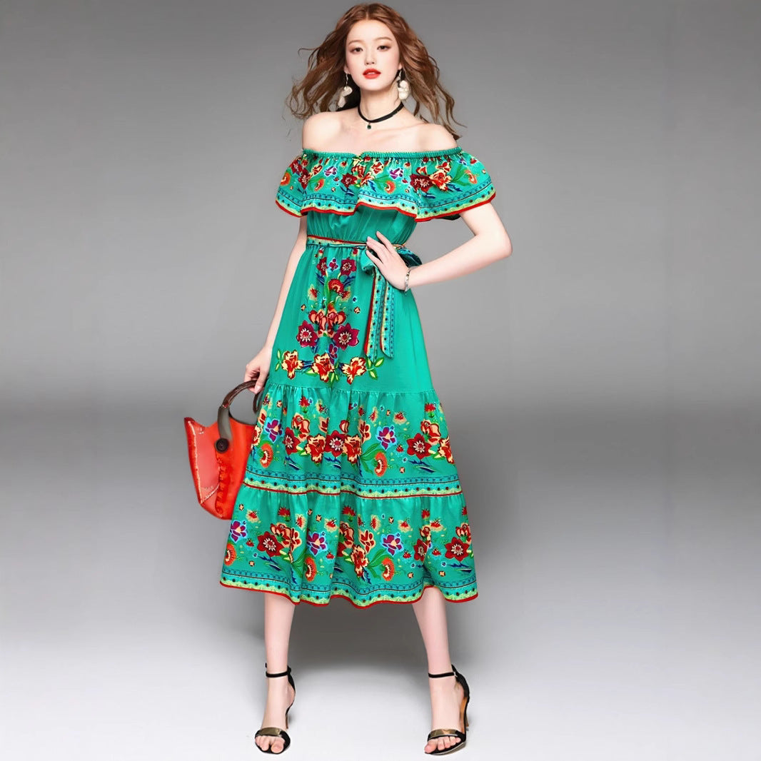 Floral Print Off-Shoulder Ruffled Maxi Dress