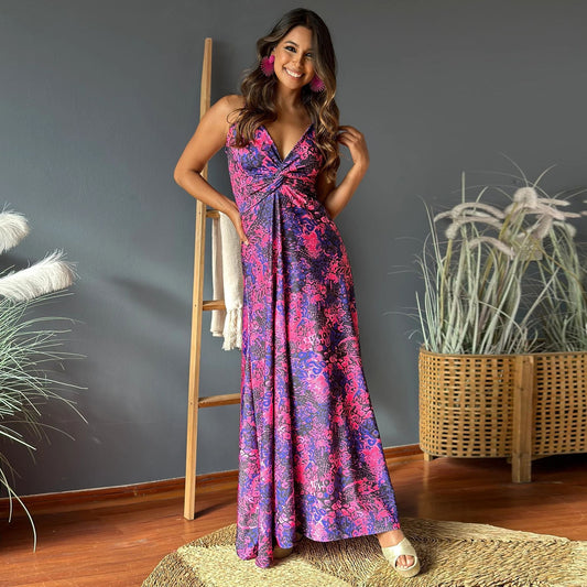 Printed Twist Front Relaxed Maxi Dress