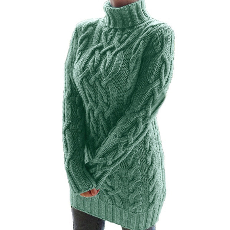 Cable Knit Slim Fit Turtleneck Sweater Dress