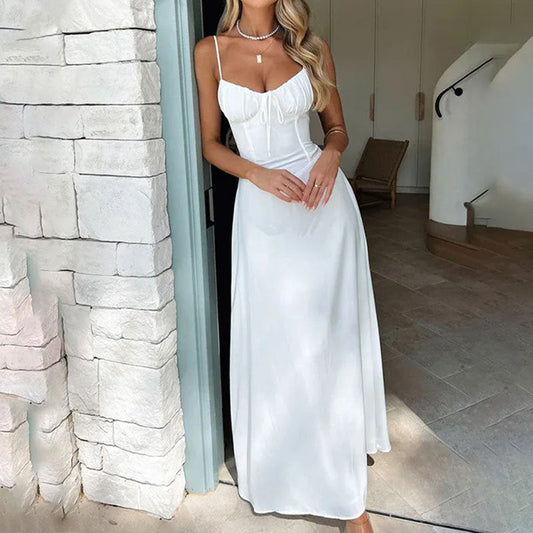 Silky Flowy Ruched Bodice A-Line Dress