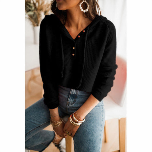 Knit Texture Relaxed Fit Cropped Hoodie 