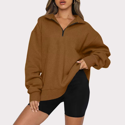 Women’s Half-Zip Sweatshirt – Oversized Fit – Long Sleeve – Casual Streetwear Pullover