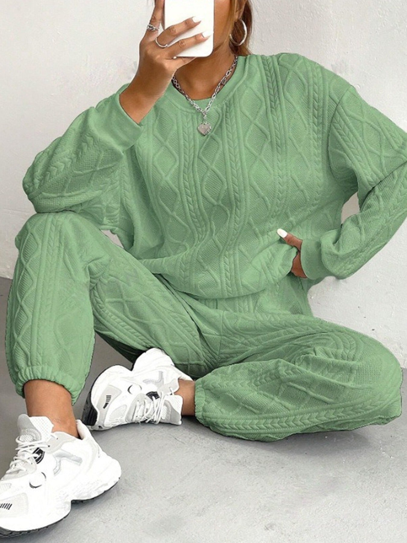 Two-Piece Soft Knit Relaxed Lounge Set 