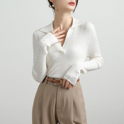 Women's Ribbed Long Sleeve Collared Sweater