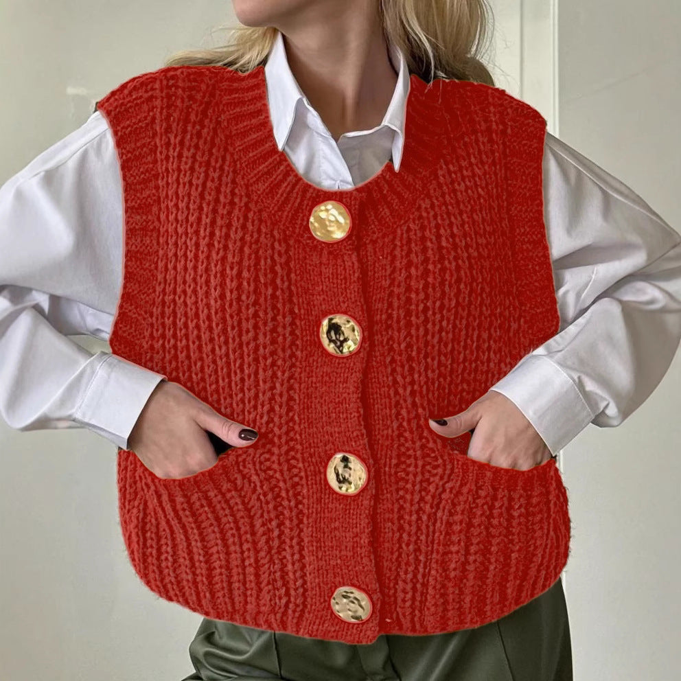 Wool Blend Oversized Knitted Vest 