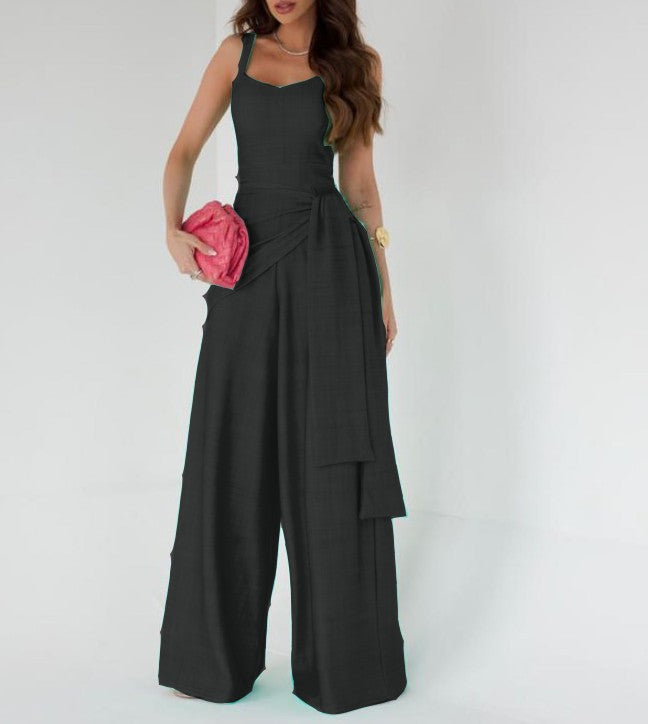 Linen Blend Adjustable Wide Leg Jumpsuit