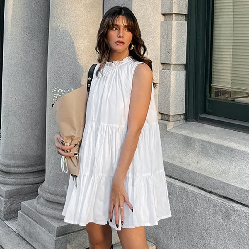 Women's A-Line Dress - Sleeveless Loose Fit - Tiered Hem - Lightweight Casual Wear