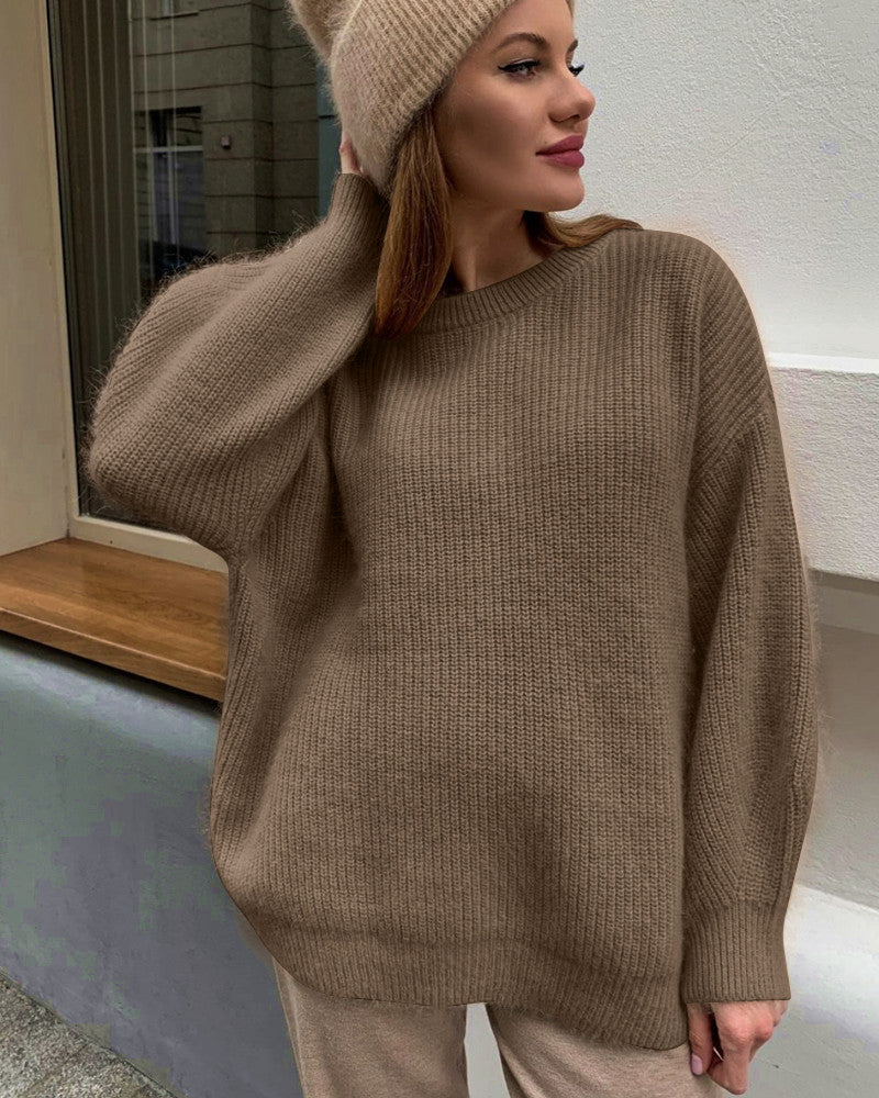 Soft Knit Oversized Crew Neck Sweater 