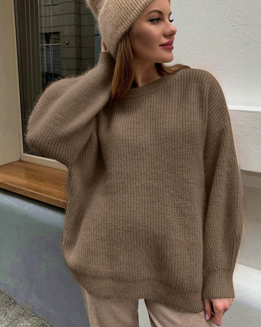 Soft Knit Oversized Crew Neck Sweater 