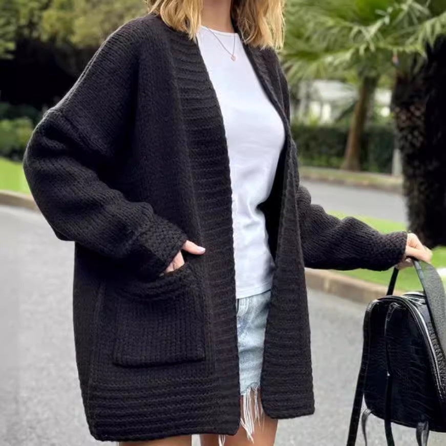 Chunky Knit Oversized Wool Blend Cardigan 