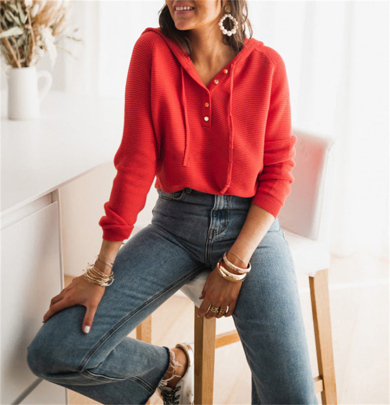 Knit Texture Relaxed Fit Cropped Hoodie 