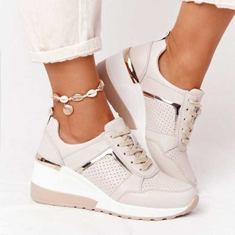 Women's Wedge Sneakers - Hidden Heel - Perforated Breathable Design - Chunky Sole