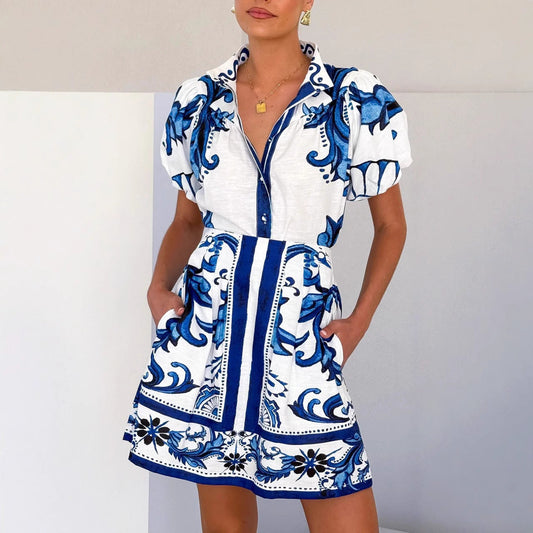 Linen Puff Sleeve Two-Piece Mini Set