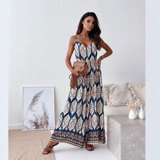 Floral Print Tie Waist Wide Leg Jumpsuit