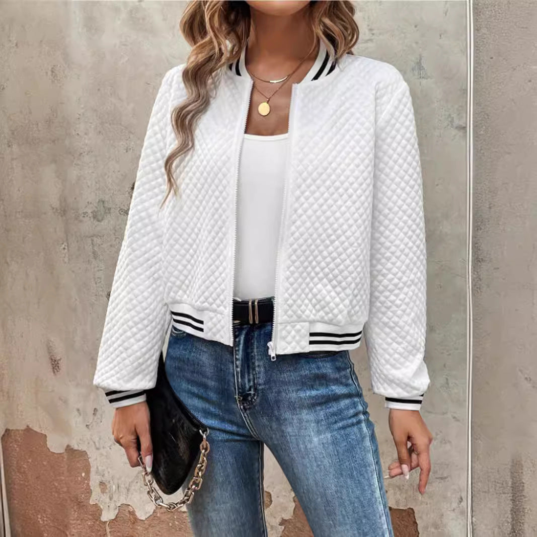 Women’s Bomber Jacket – Quilted Padded – Relaxed Fit – Ribbed Trim – Zip Front Closure